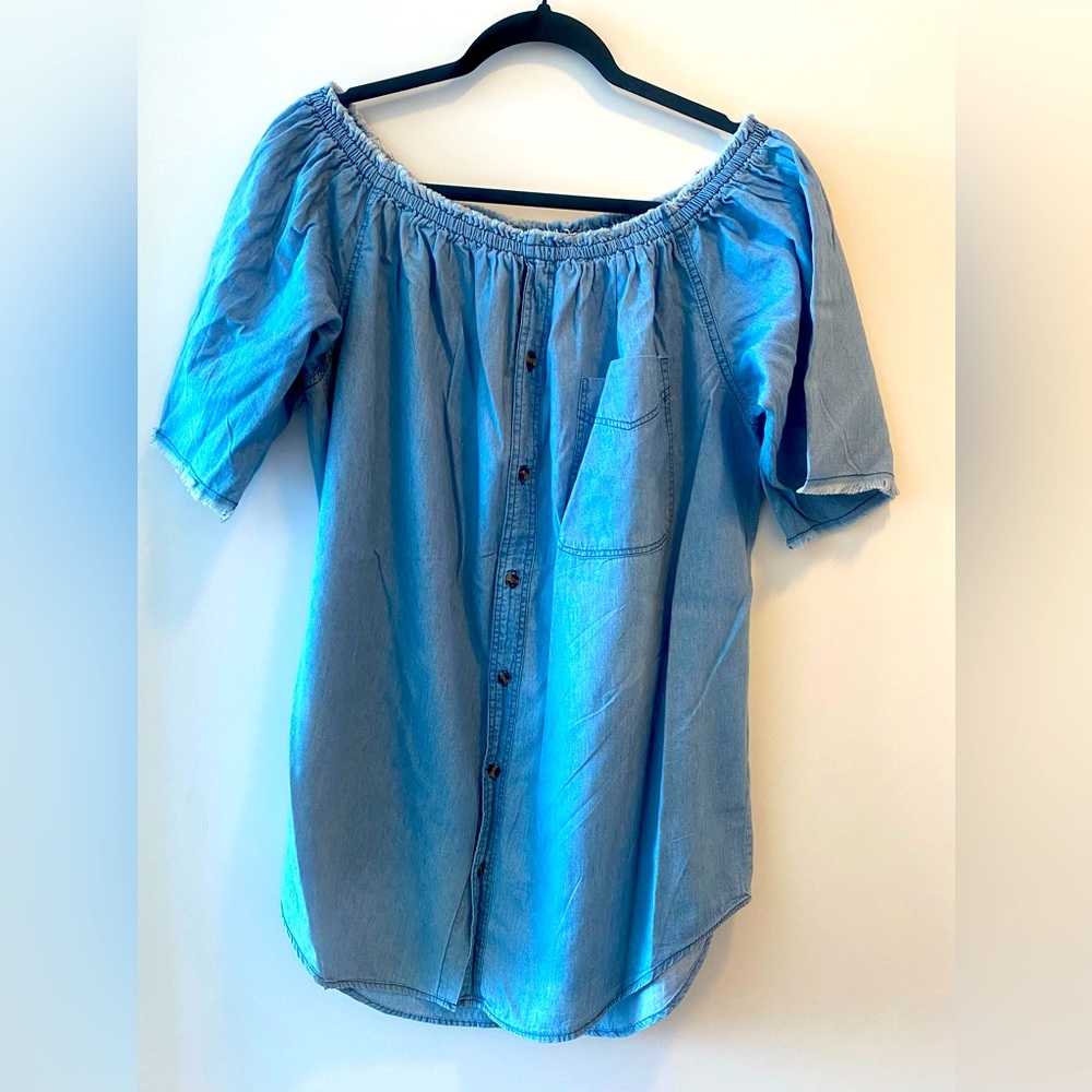 Off-Shoulder Blue Denim Top